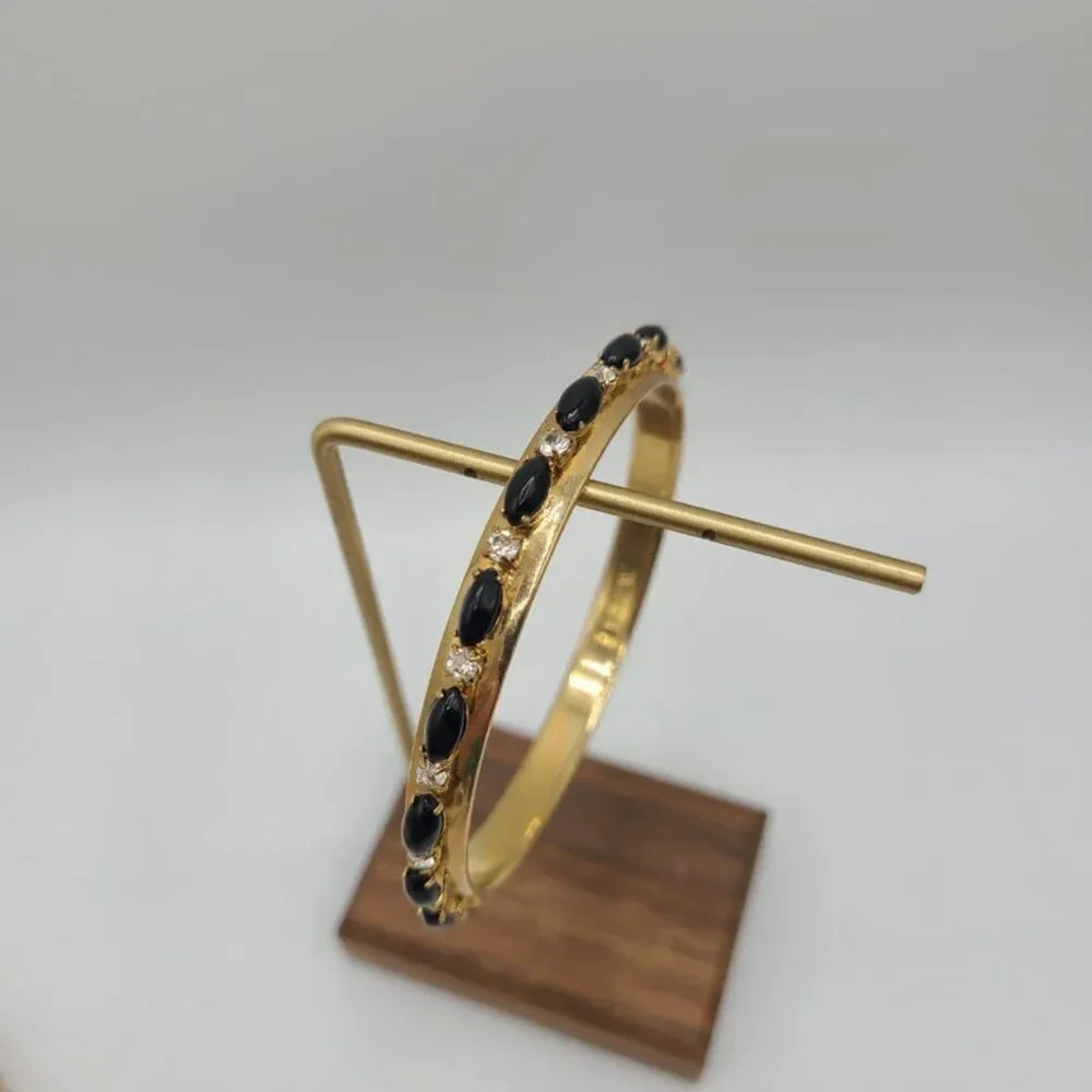 J Crew Black Resin and Clear Crystal Gold Tone Bangle NWOT!